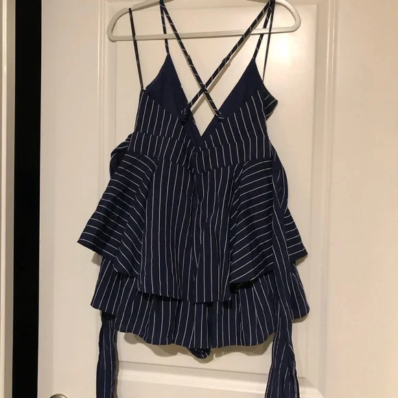 Lulu’s Ruffle and Flow Navy Blue Striped Backless Ruffle Romper - Picture 10 of 10